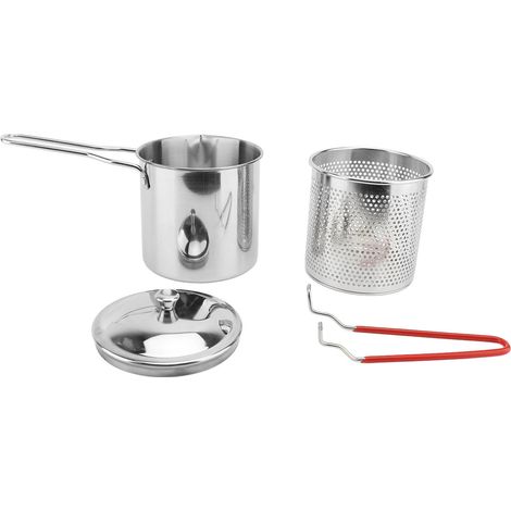 Petite casserole en acier inoxydable avec panier-passoire et couvercle pour la cuisson des aliments, idéale pour la préparation de frites, crevettes, poulet. (1/5)