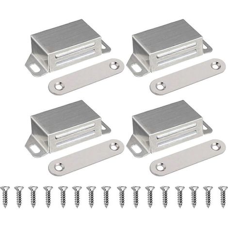 Ferme-porte magnétique, verrou magnétique, aimant de porte, aimant pour meubles, fermeture de porte en acier inoxydable pour tiroir, armoire, porte coulissante, porte de balcon (4 pièces) (1/5)