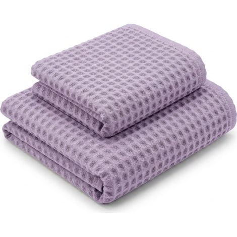 Asciugamani Nido d'Ape 100% Cotone 330 g/m² Made in Italy – Set 2 Pezzi (60x110 + 40x60) Tex Family – Lilla (1/5)