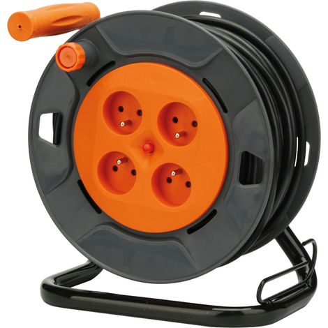 Zenitech – Enrouleur électrique 4 prises 2P+T 16A 25m – Protection thermique – Câble H05VV-F 3G1,5mm² – Puissance 3000W déroulé