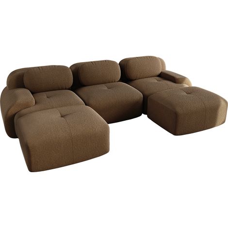 Sofá modular en U de tejido efecto terciopelo marrón MODENUIT (1/5)