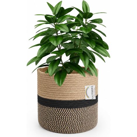 Cache-pot en Corde de Coton - 1 Pièce - Tissu Tressé avec Doublure - Panier Pliable pour Plantes - Intérieur Salon Balcon - 30x30cm (1/5)