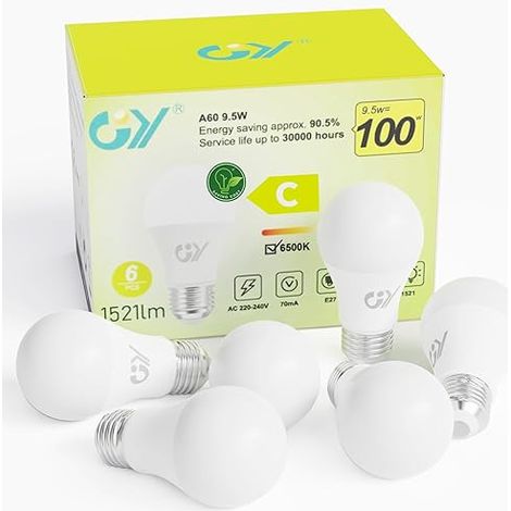 Ampoule LED E27 9.5W 6500K Blanc Froid 1521 lumens A60 Ampoules Dépolie Non-Dimmable (1/5)