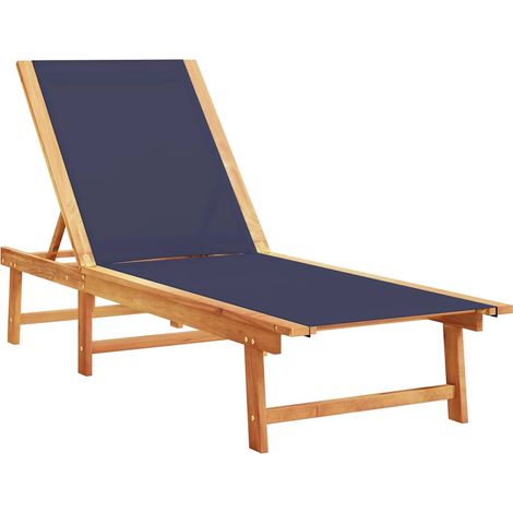 Chaise longue，Bain de soleil，Transat bleu bois d'acacia solide et textilène CFW41466