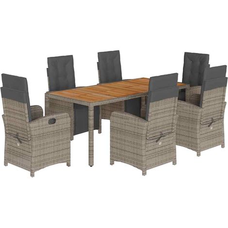 Maison Exclusive - 7-tlg. Garten-Essgruppe mit Kissen Grau Poly R (1/5)