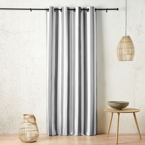 Rideau à œillets outdoor rayé déperlant Gris 140x265 cm