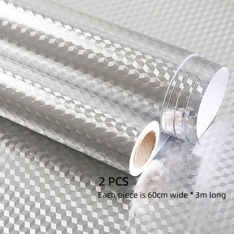 Lot de 2 papiers peints autocollants pour cuisine, imperméables et ignifugés, motif à carreaux 3D épais, largeur 60 cm x longueur 3 m (1/5)