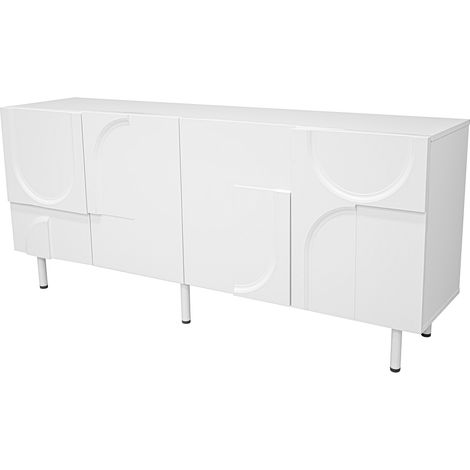Moderne geometrische weiße Kommode 160 cm mit Türen und Metallfüßen (1/5)