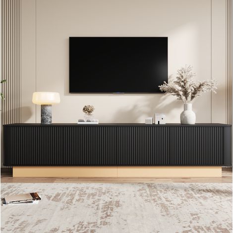 Niedriges TV-Lowboard 200 cm aus schwarzem MDF mit 4 Türen und verstellbaren Einlegeböden (1/5)