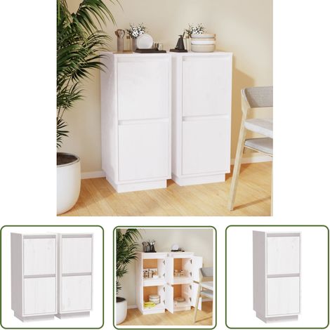 The Living Store Buffets 2 pcs Blanc 31,5x34x75 cm Bois massif de pin - Buffet - Meuble De Rangement - Armoire - Commode - Mobilier (1/5)