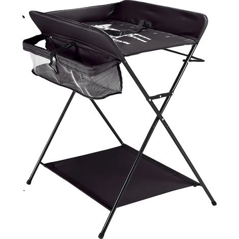 Table à langer pour bébé, pliable, avec ceinture de sécurité, avec étagère de rangement, noir (1/2)