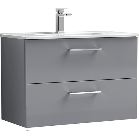 Nuie Arno Satin Grey 800mm Wall Hung 2 Drawer Vanity Unit and Minimalist Ceramic Basin - ARN2226B (1/4)