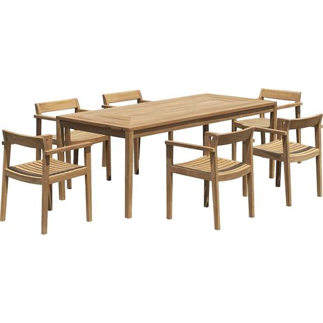 Sala da pranzo da giardino in Legno di teak ALLENDE: 1 tavolo L.200 cm + 6 poltrone Naturale chiaro