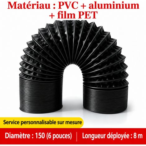 Gaine de ventilation flexible composite PVC aluminium noir Ø150 mm 8 m 150 6 8 16 × 16 × 44 cm 1,535 kg – Livraison gratuite