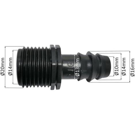 Adaptateur Mâle Cannelé - Tuyau Goutte À Goutte Ø16mm - Filetage Externe 1/2 Pouces - Pour Système D'irrigation - Lot De 10 (1/4)