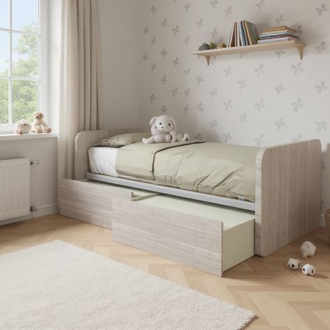 Letto singolo con cassetti 80x190 per cameretta - Design personalizzabile - Rovere rock