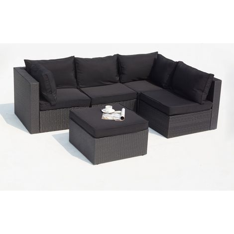 Salotto da giardino componibili 5 posti in resina intrecciata nero MILANO