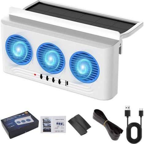 Aérateur de fenêtre automatique, ventilateur d'extraction solaire à 3 sorties pour radiateurs, système de circulation d'air automatique pour SUV, camions, fourgonnettes, (1/5)