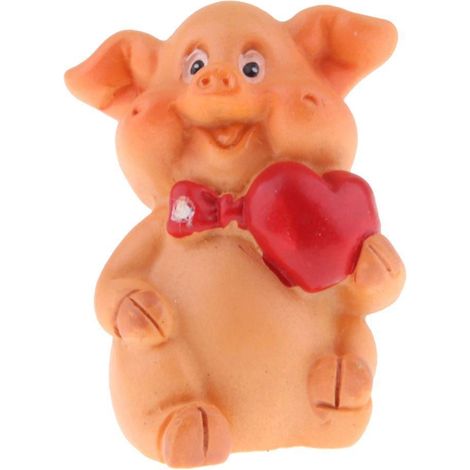 Harz-Schweinefigur, Feengartenzubehör, Mikrolandschaft, Rotes Herz (1/5)