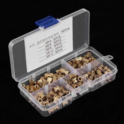 Kit d'assortiment de 150 écrous cylindriques moletés en laiton M5, écrous à insérer filetés et écrous encastrés (1/5)