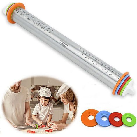 Rouleau à pâtisserie réglable en acier inoxydable de 17 pouces pour ajuster l'outil de pétrissage de pâte de bâton de farine d'échelle d'épaisseur (1/5)