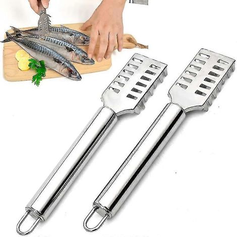 Grattoir à écailles en acier inoxydable, ustensile de cuisine, rabot à écailles, 2 pièces (2-CC) b (1/5)