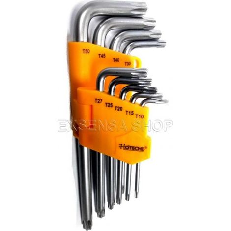 SET KIT 9 CHIAVI TORX LUNGHE AD ELLE CON MANICO MANDRINO FORATO DA T10 A T50 (1/3)