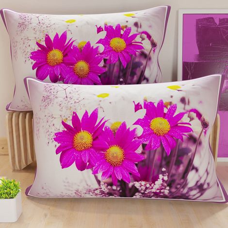 Lot de 2 Taies d'Oreillers 80x40 cm 100% Microfibre Hypoallergénique, Housse Oreiller Rectangulaire Floral Violet, Paquet de 2