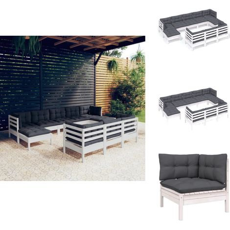 10-tlg. Garten-Lounge-Set mit Kissen Weiß Kiefer Massivholz - Garten Lounge Set - Kiefernholzmöbel - Outdoor Möbel - Gartenmöbel - Loungeset (1/5)