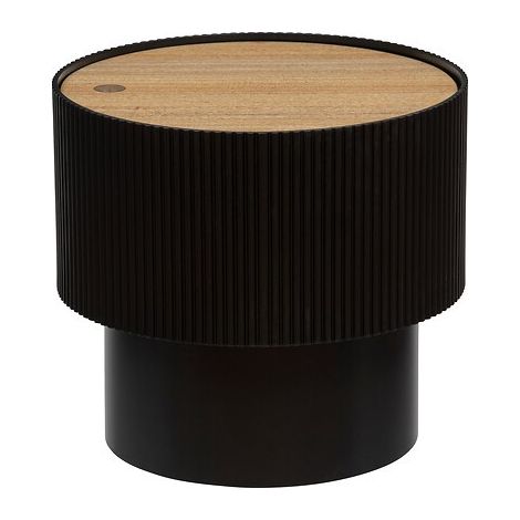 Atmosphera – Table basse fixe avec coffre de rangement – Bois MDF placage frêne noir – Diamètre 38,5 cm – Hauteur 35 cm – Design moderne nordique
