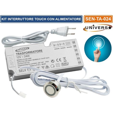 KIT INTERRUTTORE CON SENSORE TATTILE PULSANTE TOUCH CON ALIMENTATORE 24W ACCENSIONE STRISCE LUCI LED