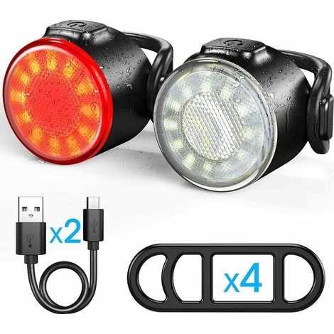 Luce LED per bicicletta, luce anteriore e posteriore ricaricabile tramite USB, luce LED per bicicletta impermeabile IPX4, 6 modalità di luminosità, adatta a tutte le biciclette e a tutti i tipi di con (1/5)
