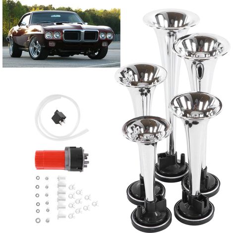Klaxon pneumatique 12V style jazz pour voiture, à cinq tuyaux, compatible avec voitures, camions, bus et bateaux. (1/5)