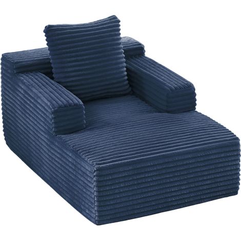Méridienne Convertible en Corduroy, Dossier Doux et Matelas à Ressorts, Sans Montage, Bleu (1/5)