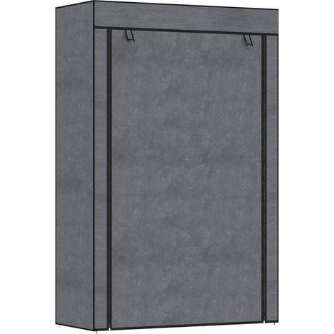 Armoire penderie multi-rangement - 6 étagères, 1 barre - non tissé gris (1/5)