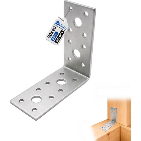 Lot de 4 Equerre d'assemblage 90 x 90 x 40 mm Galvanisé Renforcée connecteurs métal pour (1/5)