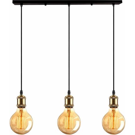 Lustre Suspension Vintage 3 Lampes Luminaire Plafonnier Métal avec E27 Douilles de Lampe, Style Edison, Laiton Antique BLOW (1/5)