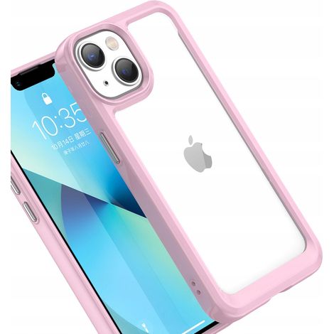 Custodia rigida per iPhone 14 Plus con cornice in gel, tema spazio esterno, colore rosa. (1/5)