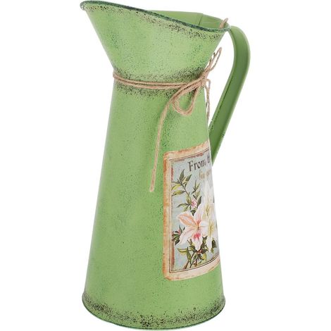 Vase en Verre Transparent Seau en Fer Vintage pour Décoration Maison Vintage, Arrangement Floral et Rangement Élégant en Fer Vert (1/5)