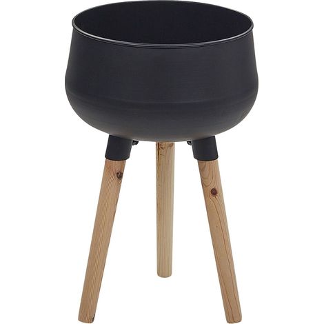Beliani Elevated Plant Pot Black Iron Round Stand Indoor Outdoor Flower Metal, Powder Coated, Drainage Holes, For Outdoor Use, 30 x 30 x 47 cm, Moisture Resistant AGROS (1/5)