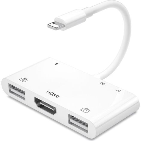 Adaptateur HDMI OTG pour iPhone, Adaptateur USB HDMI, Lighting vers HDMI AV Numérique 6-en-1, Lecteur de Carte SD,Adaptateur pour Appareil Photo USB, Compatible avec iPhone, Pad, Clavier MIDI (1/5)