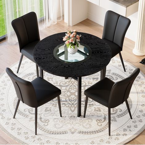 Ensemble table ronde 100 cm en MDF noir, avec rangement pour salle à manger FloraGrace (1/5)