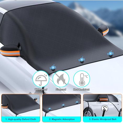 Funda de invierno para parabrisas de coche, plegable, con 6 pequeños imanes y correas de sujeción, protección para parabrisas de 240 x 110 cm. (1/4)