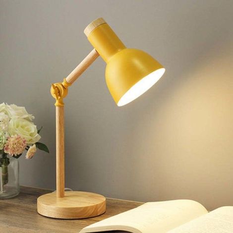 Lampe de table en bois LED tête rotative lampe de chevet simple protection des yeux Modèle jaune 5 watts à gradation tricolore (1/3)