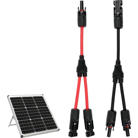 Câble Panneau Solaire 6 mm²,Câble Solaire Avec Connecteur MC4 (1 à 2 Branches),Y Type Connecteurs Pour Panneaux Solaires,Résistant Aux Intempéries Et UV,Étanche,Rouge Et Noir (1/5)