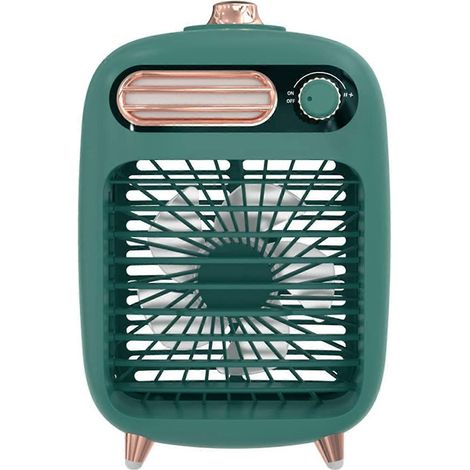 Climatiseur portable, mini rafraîchisseur d'air humidificateur rechargeable par USB, 3 vitesses de ventilation, petit rafraîchisseur d'air par évaporation, vert (1/5)