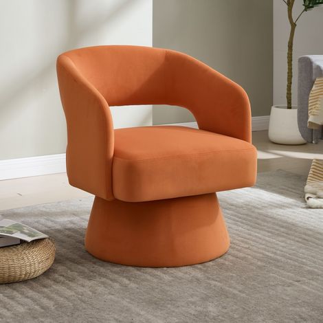 Poltrona girevole Lexicon 360° - 68x66x75 cm - Design a botte con schienale aperto, seduta morbida e base in metallo - Arancione vivace (1/5)