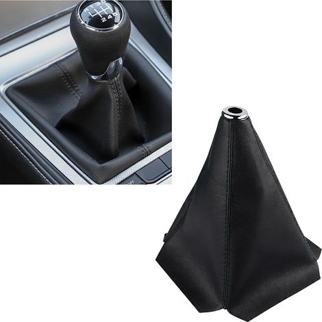 Cuffia del cambio, copertura antipolvere in pelle e fibra di carbonio, accessorio per interni General Motors, copri pomello del cambio manuale/automatico (nero con cuciture rosse) (1/5)