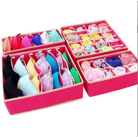 Organisateur de tiroir - 4 pièces - Non tissé - Pliable - Rose (1/4)