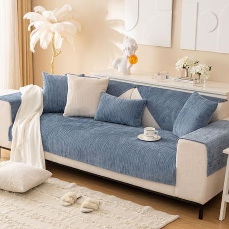 Coussin de canapé bleu, protège-canapé pour le salon, coussin de protection anti-salissures moderne, antidérapant, 70 x 150 cm (1/5)